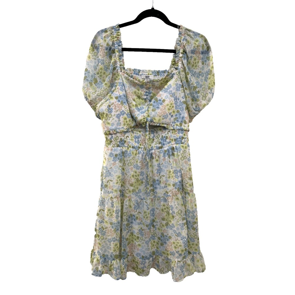 Madden NYC‎ Womans Floral Babydoll Cottagecore Mini Dress Size 2X Puff Sleeve